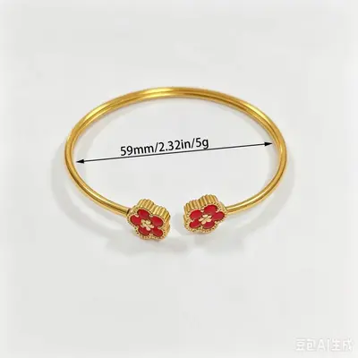 Titan-Stahl Kleeblatt Armband 18K vergoldet mit Perlmutt - 8