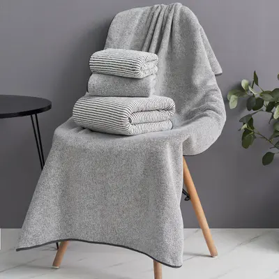 Bathroom towel set 3-piece, bamboo charcoal coral velvet - 5