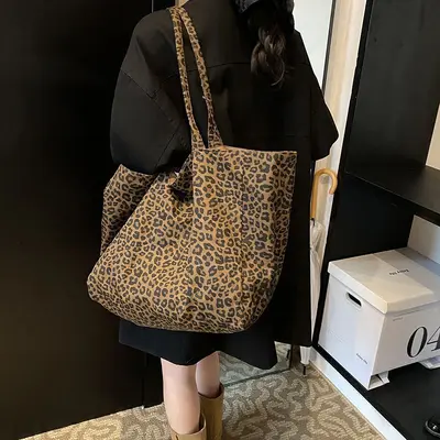 Leopard Print Canvas Tote Bag, 2025 Style, Large Capacity - 2