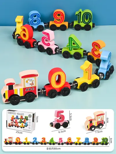 Wooden Magnetic Digital 12-Section Combined Small Train Toy for Children, Boys and Girls Ages 2-4, Baby Early Education Enlightenment - 7