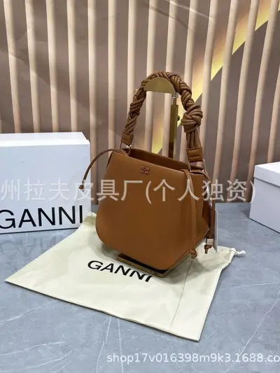 GANNI 2026 Women's Woven Hexagonal Bucket Bag, Single Shoulder or Crossbody - 4