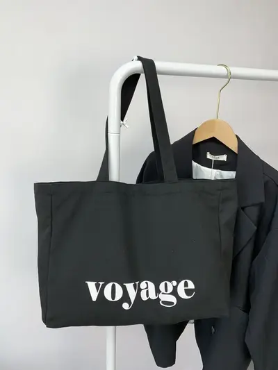 Leere Leinwandtasche, großes Fassungsvermögen, schlichte Reisetasche, bedruckte Yogatasche mit Buchstaben, Umhängetasche, Ins-Stil-Tasche, Schülerbuchtasche für Männer und Frauen. - 7