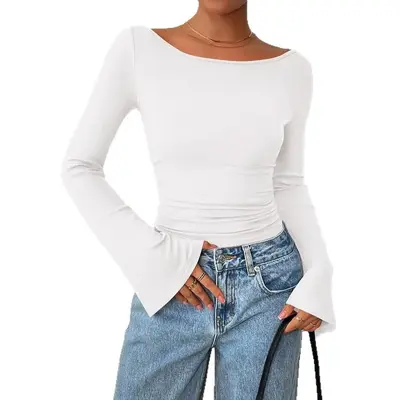 Grenzüberschreitende Amazon-Pullover-Strickoberteile für Damen, Herbst, mit Glöckchen, langärmlig, schlank geschnitten, plissiert, Girlie-Stil, zum Überziehen als Oberbekleidung