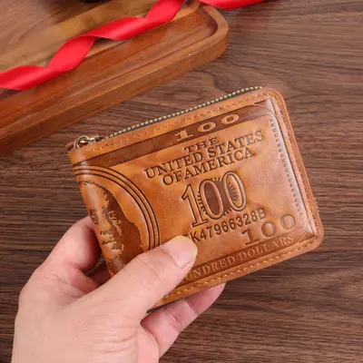 Men's Retro Dollar Pattern PU Wallet with Zipper and Coin Pocket - 4