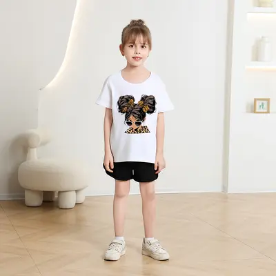 Girls' Short-Sleeve Loose Cartoon Print T-Shirt