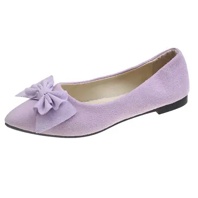 Women's Suede Ballet Flats with Bow, Pointed Toe, Size 43 - 9