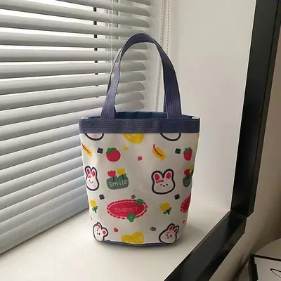 Graffiti Print Canvas Cylindrical Bucket Bag, Korean-Style Lunch Bag - 11