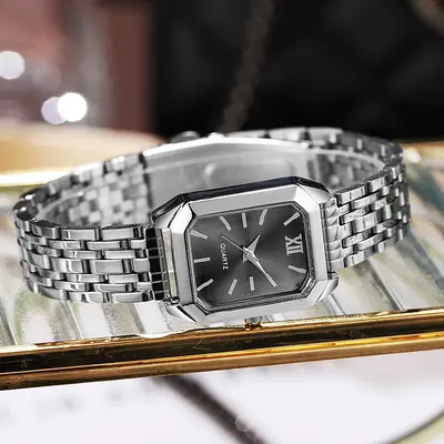 Women's square quartz watch, steel strap, illuminated dial - 10