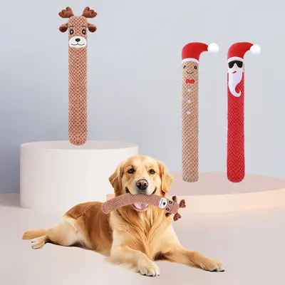 Dog Toy Long Plush with Santa, Elk and Snowman Design, Self-Play - 2