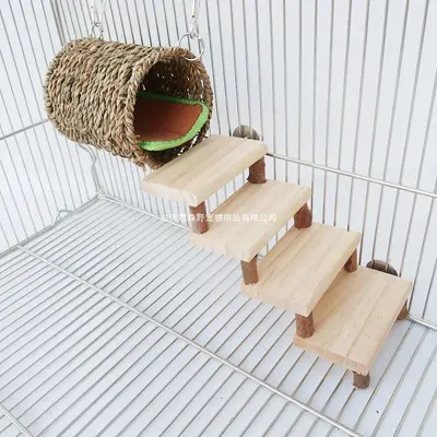 Holz-Kauspielzeug für Hamster, Röhren-Set mit Treppe und Nest, 2-teilig