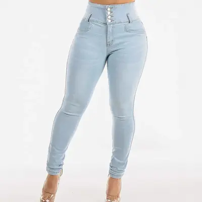 Kadın Yüksek Bel Dar Paça Kot Pantolon, Yüksek Esneklikli, Büyük Beden