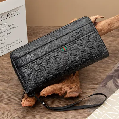 Erkek Uzun Clutch Cüzdan, Büyük Hacimli, Kabartmalı, Fermuarlı - 7