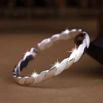 Möbius halka bilezik, gümüş kaplama, dokulu tasarım, kadın - 3