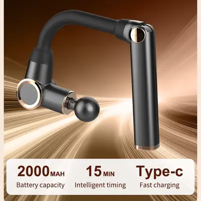 Foldable Handheld Massage Gun with Long Handle and Angled Head - 1