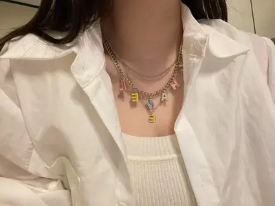 Brass women's necklace, letter design, vintage style - 11