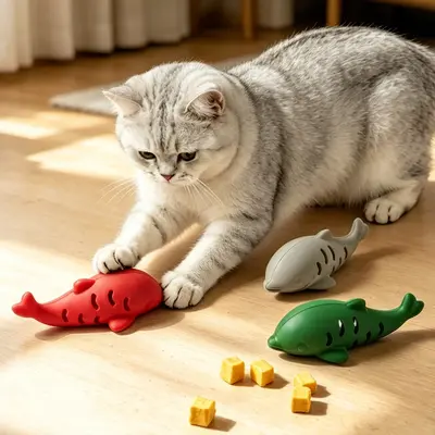 Silikon Balık Kedi Oyuncağı, Kaçak Önleyici Yavaş Mama Kabı