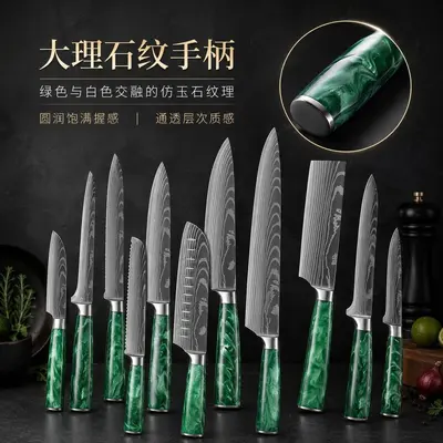 Şam desenli Japon santoku mutfak bıçak seti 3 parça - 3