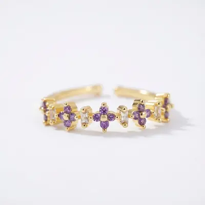 Cross-border best-selling INS style zircon-studded adjustable lively ring for women sweet and lovely floral elegant ring - 12