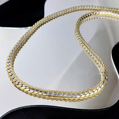 Men's necklace, Cuba chain, double, luxury, gold color - 8