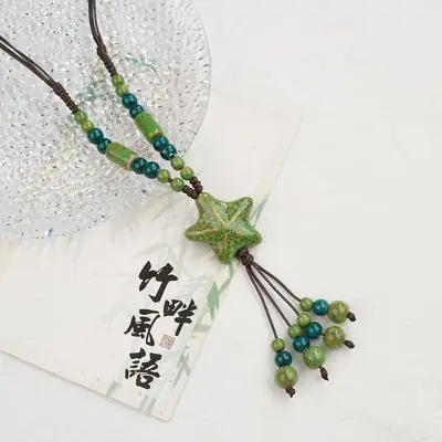Jingdezhen ceramic mushroom pendant, Chinese style long sweater chain - 6