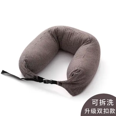 Muji U şeklinde yastık, kaliteli boyun yastığı, Japon çizgili parçacık yastığı, ofis şekerleme boyun yastığı, seyahat uçak yastığı - 12