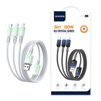 120W Üçlü Dokuma Hızlı Şarj Kablosu Bir Üçe Veri Kablosu Süper Hızlı Şarj Telefon Şarj Kablosu 6A Flaş Şarj Kablosu - 7