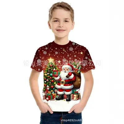 Kinder-T-Shirt mit Weihnachtsmotiv, Kurzarm