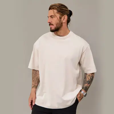 Men's Washed Cotton Short-Sleeve T-Shirt, Loose Drop-Shoulder Fit