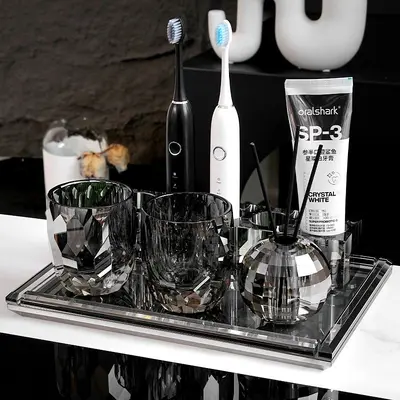 Diamond Design Toothbrush Holder Bathroom Storage Set - 2
