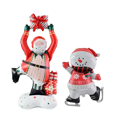Noel alüminyum folyo balon seti, Noel Baba, kardan adam, 4D zencefilli ev