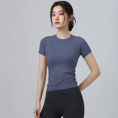 新款修身瑜伽服女运动上衣透气跑步训练健身普拉提短袖t夏季 - 10