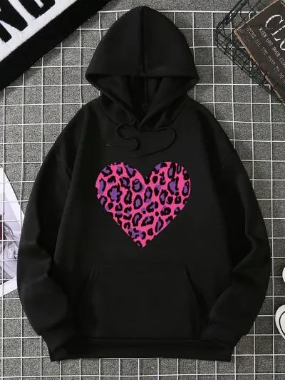 Damen-Kapuzensweatshirt mit Aufdruck, große Größen, Herbst-Winter