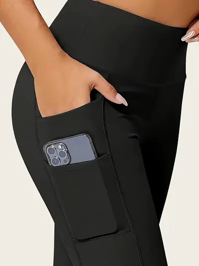 Yüksek Bel Dokuz Cüz Tayt Çift Cep Elastik Spor Yoga Pantolon - 7