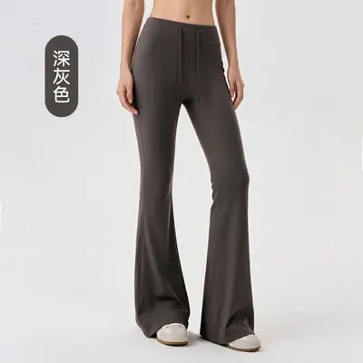 Women's Fleece-Lined Yoga Flare Pants, Thick, Drawstring Waist, Slimming - 9