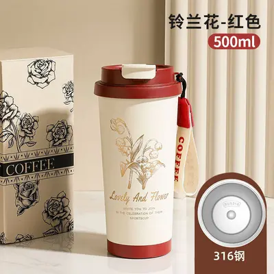 Edelstahl-316-Thermobecher mit Keramikinnenbehälter, Lilien-Design - 13