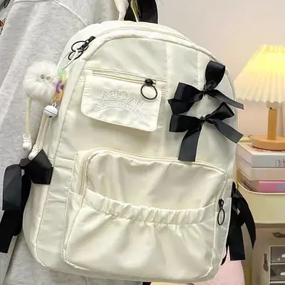 Middle School Girls Backpack, Large Capacity, Cute Bow Design