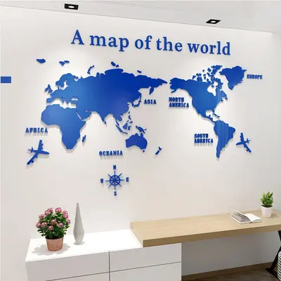 Acrylic 3D Wall Sticker, Living Room TV Background World Map M70 - 10