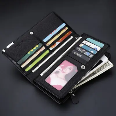 Men's Long Clutch Wallet with Metal-Edge Design, Multi-Card Slots - 4