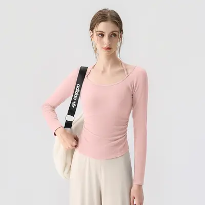 瑜伽服女2026秋冬新款挂脖式一体杯运动健身露肩上衣运动瑜伽套装 - 6