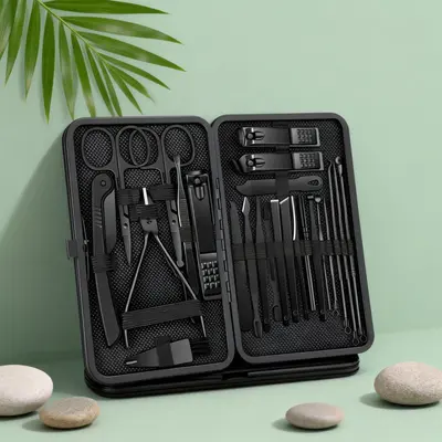 24-piece nail care set, black and red complete manicure pedicure kit - 8