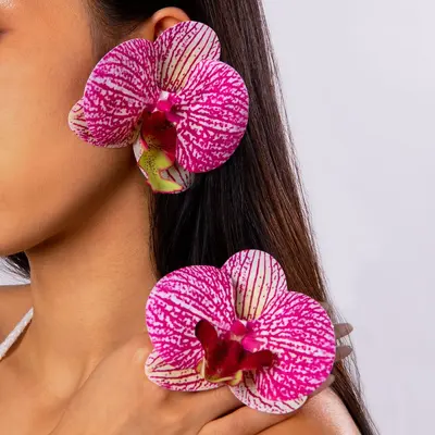 Amazon cross-border 3D colorful large butterfly orchid earrings, simulated flower earrings giving a fresh and atmospheric feel. - 11