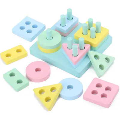 Wooden Educational Geometric Shape Matching Toy, Four and Five Post Sets - 7