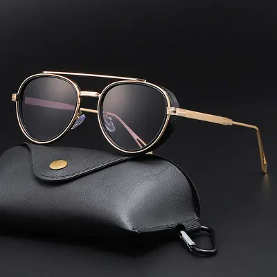 Retro Oval Sunglasses with Side Protection, Unisex - 1