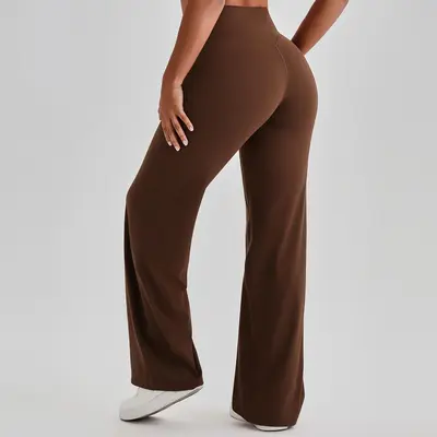 Kadın Yüksek Bel Geniş Paça Yoga Pantolonu Nefes Alabilen Şekillendirici Spor Pantolon