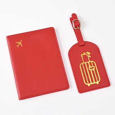 PU Leather Passport Cover and Luggage Tag Set, Hot-Stamped Pattern