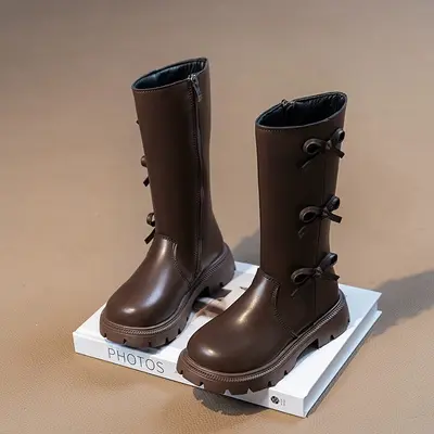 Mädchen-Lederstiefel, lang, Herbst/Winter 2026, mit Schleife - 10
