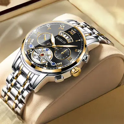 Sınır ötesi yeni paslanmaz çelik sahte Tourbillon yüksek değerli saat erkek moda aydınlık su geçirmez erkek saati çelik kayış modeli