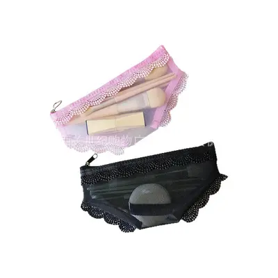Pink Triangle Mesh Pencil Case Transparent Portable Compact Student Storage Bag INS Style Korean Trendy Fun Bag Korean Style