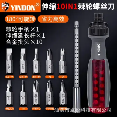 Magnetic screwdriver set with ratchet head and multi-profile bits - 7