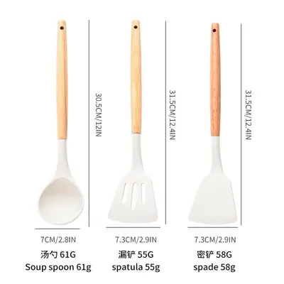Haşlanma önleyici ve yüksek sıcaklığa dayanıklı masif ahşap silikon spatula spatula seti çorba kaşığı ev mutfak eşyaları mutfak ev pişirme kaşığı tencere